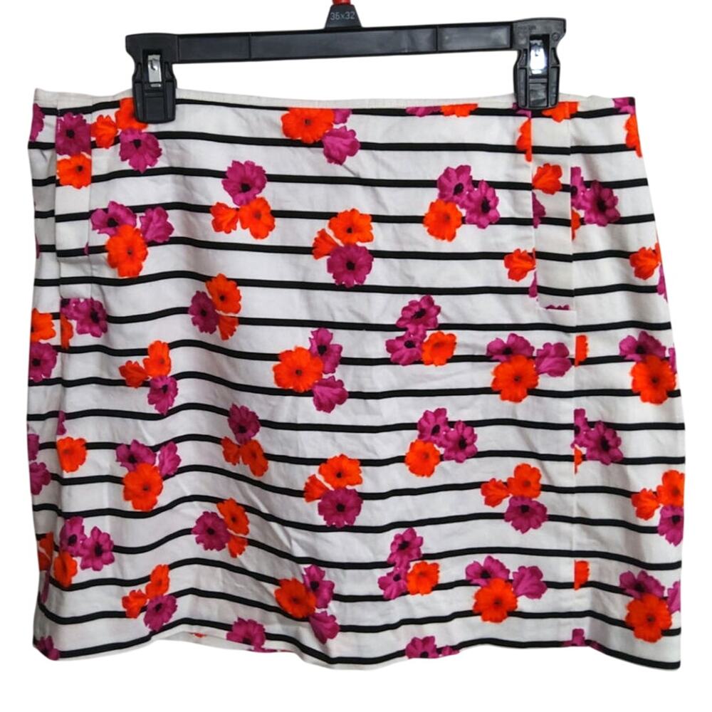 J crew women's Floral striped Coastal mini skirt pink tan cotton pockets size 12